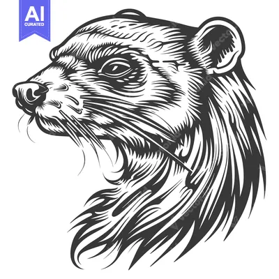 Aset premium populer: Detailed Black and White Illustration of a  Mongoose's Head in Profile