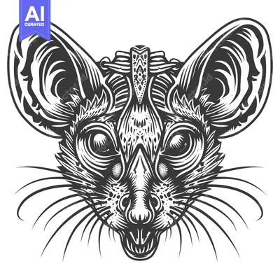 Popular premium asset: Detailed Black and White Illustration of a Mouse Head with Large Ears