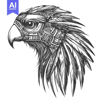 Aset premium populer: Detailed Black and White Illustration of an Eagle's Head with Aztec-In