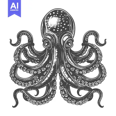 Aset premium populer: Detailed Black and White Illustration of an Octopus