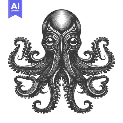 Aset desain premium: Detailed Black and White Illustration of an Octopus