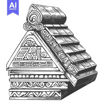Aset premium populer: Detailed Black and White Illustration of an Ornate Roof and Base of a