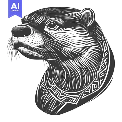 Popular premium asset: Detailed Black and White Illustration of an Otter Head with Tribal Pat