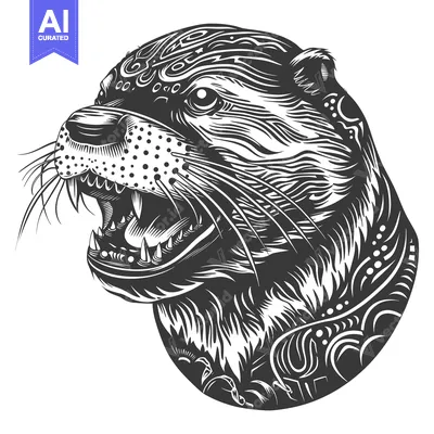 Popular premium asset: Detailed Black and White Illustration of an Otter's Head
