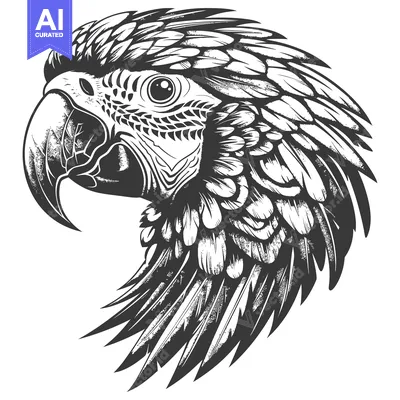 Aset premium populer: Detailed Black and White Illustration of a Parrot's Head