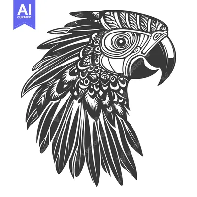 Popular premium asset: Detailed Black and White Illustration of a Parrot's Head