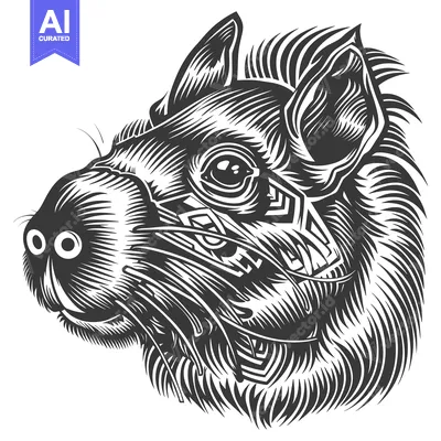 Aset desain premium: Detailed Black and White Illustration of a Pig's Head