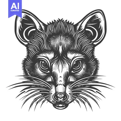 Aset desain premium: Detailed Black and White Illustration of a Possum's Head