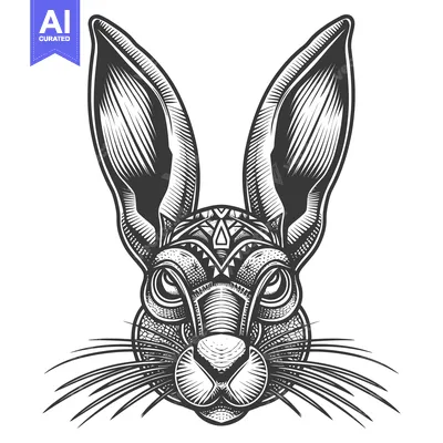 Premium design asset: Detailed Black and White Illustration of a Rabbit's Face