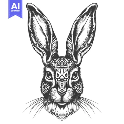 Popular premium asset: Detailed Black and White Illustration of a Rabbit's Face with Tribal P
