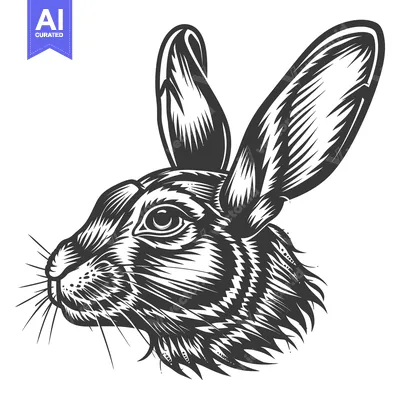 Aset premium populer: Detailed Black and White Illustration of a Rabbit's Head