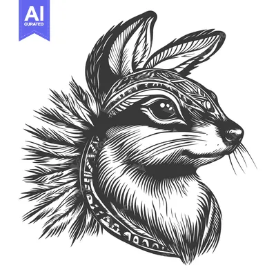 Aset premium populer: Detailed Black and White Illustration of a Rabbit with Ornamental Deta