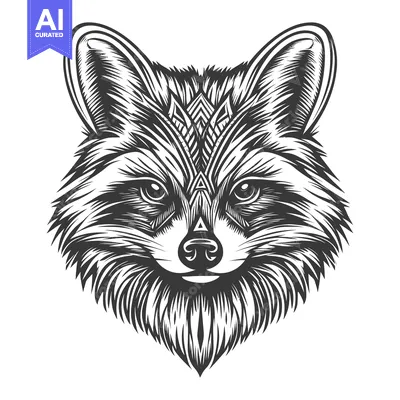 Aset desain premium: Detailed Black and White Illustration of a Raccoon's Face