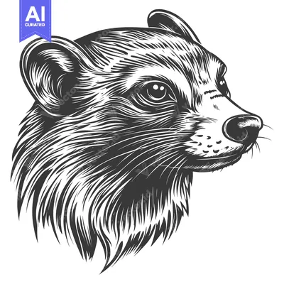 Aset premium populer: Detailed Black and White Illustration of a Raccoon's Head