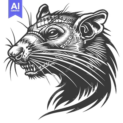 Aset desain premium: Detailed Black and White Illustration of a Rat's Head