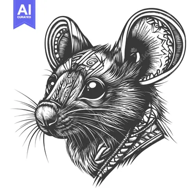 Aset premium populer: Detailed Black and White Illustration of a Rat's Head