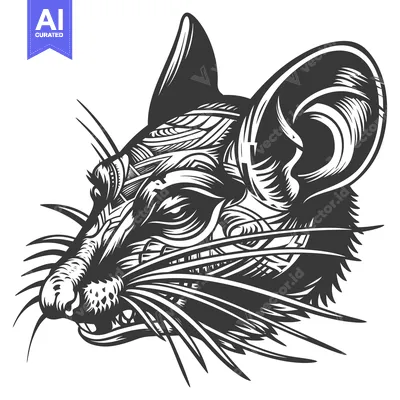 Premium design asset: Detailed Black and White Illustration of a Rat's Head