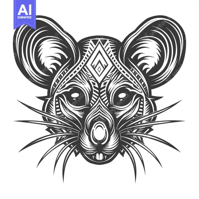 Popular premium asset: Detailed Black and White Illustration of a Rat's Head with Geometric P