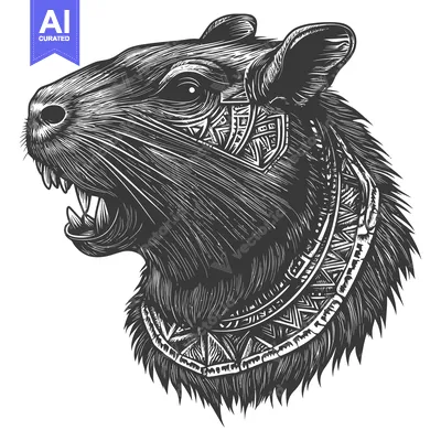 Popular premium asset: Detailed Black and White Illustration of a Rat with Tribal Patterns