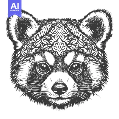 Aset premium populer: Detailed Black and White Illustration of a Red Panda's Head