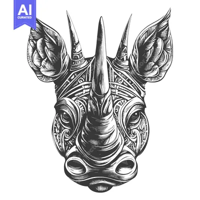Aset premium populer: Detailed Black and White Illustration of a Rhinoceros Head with Ornate