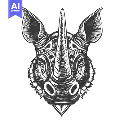 Aset premium populer: Detailed Black and White Illustration of a Rhino's Head