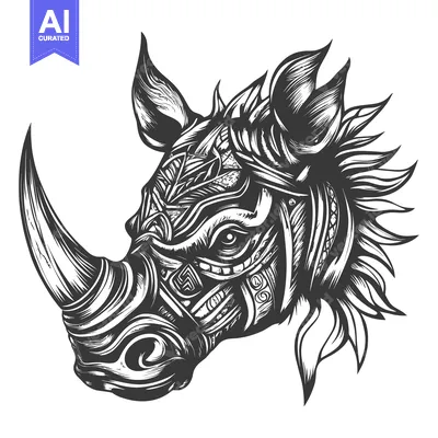 Aset premium populer: Detailed Black and White Illustration of a Rhino's Head