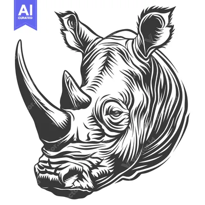 Aset premium populer: Detailed Black and White Illustration of a Rhino's Head