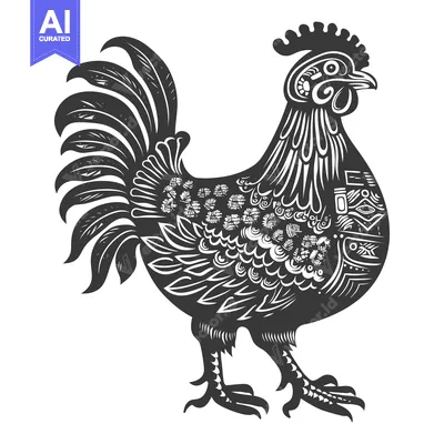 Aset premium populer: Detailed Black and White Illustration of a Rooster