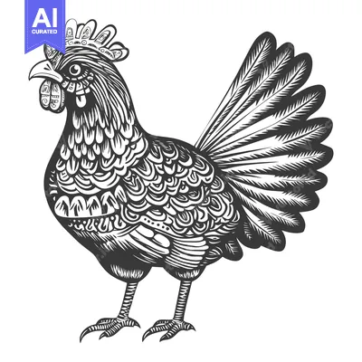 Premium design asset: Detailed Black and White Illustration of a Rooster with Intricate Patt