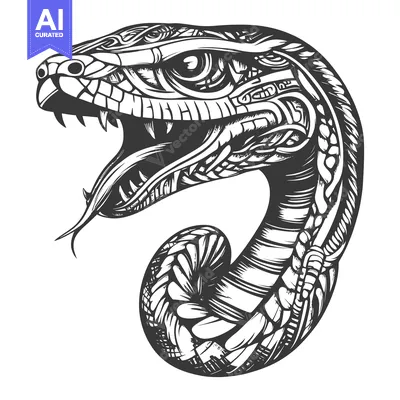 Aset premium populer: Detailed Black and White Illustration of a Snake's Head with Open Mout