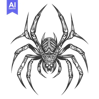 Aset desain premium: Detailed Black and White Illustration of a Spider with Sharp Legs