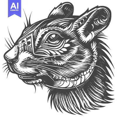 Popular premium asset: Detailed Black and White Illustration of a Squirrel Head