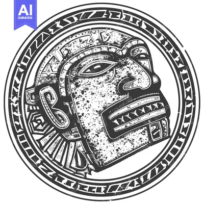 Popular premium asset: Detailed Black and White Illustration of a Stone Mayan Mask