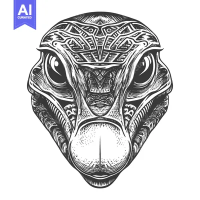 Popular premium asset: Detailed Black and White Illustration of a Stylized Alien Face