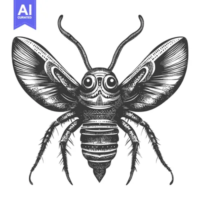 Aset desain premium: Detailed Black and White Illustration of a Stylized Bee