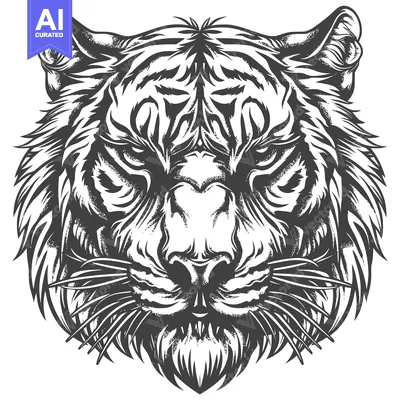Popular premium asset: Detailed Black and White Illustration of a Tiger's Face