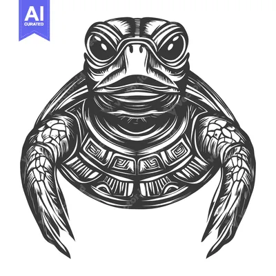 Popular premium asset: Detailed Black and White Illustration of a Turtle with a Patterned She