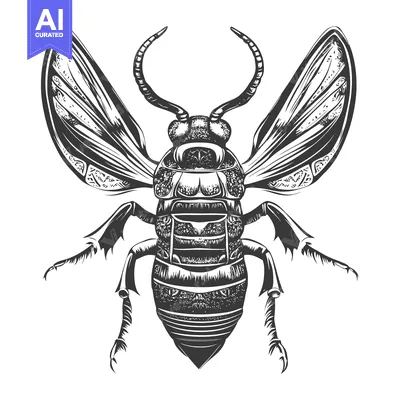 Aset premium populer: Detailed Black and White Illustration of a Wasp