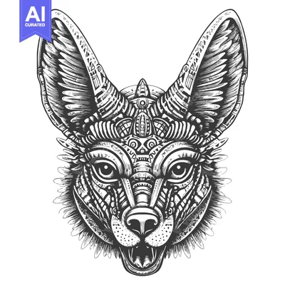 Aset premium populer: Detailed Black and White Illustration of a Wolf's Face with Geometric