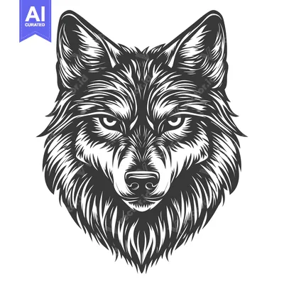 Aset premium populer: Detailed Black and White Illustration of a Wolf's Head