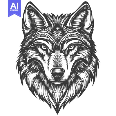 Aset premium populer: Detailed Black and White Illustration of a Wolf's Head