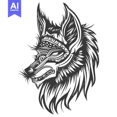 Aset premium populer: Detailed Black and White Illustration of a Wolf's Head