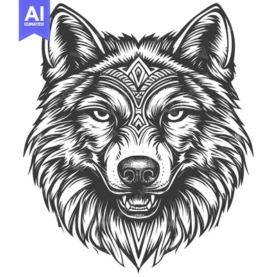 Popular premium asset: Detailed Black and White Illustration of a Wolf's Head