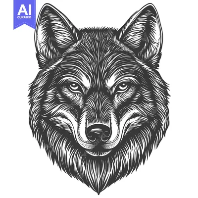 Aset premium populer: Detailed Black and White Illustration of a Wolf's Head