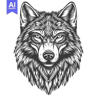 Popular premium asset: Detailed Black and White Illustration of a Wolf's Head