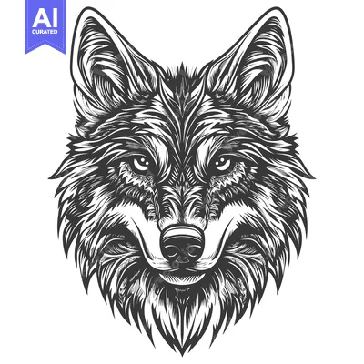 Popular premium asset: Detailed Black and White Illustration of a Wolf's Head