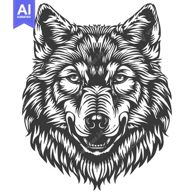 Aset premium populer: Detailed Black and White Illustration of a Wolf's Head