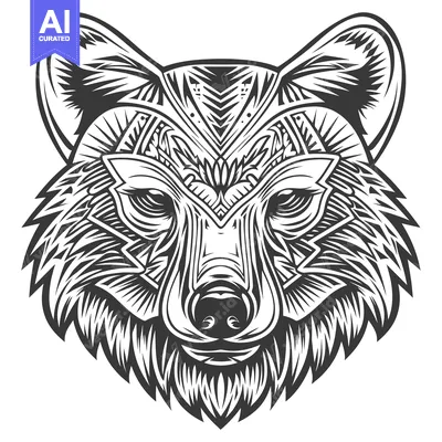 Popular premium asset: Detailed Black and White Illustration of a Wolf's Head with Geometric