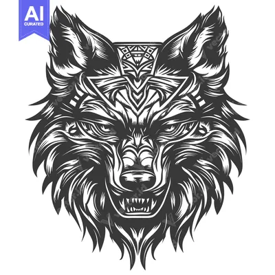 Popular premium asset: Detailed Black and White Illustration of a Wolf's Head with Geometric
